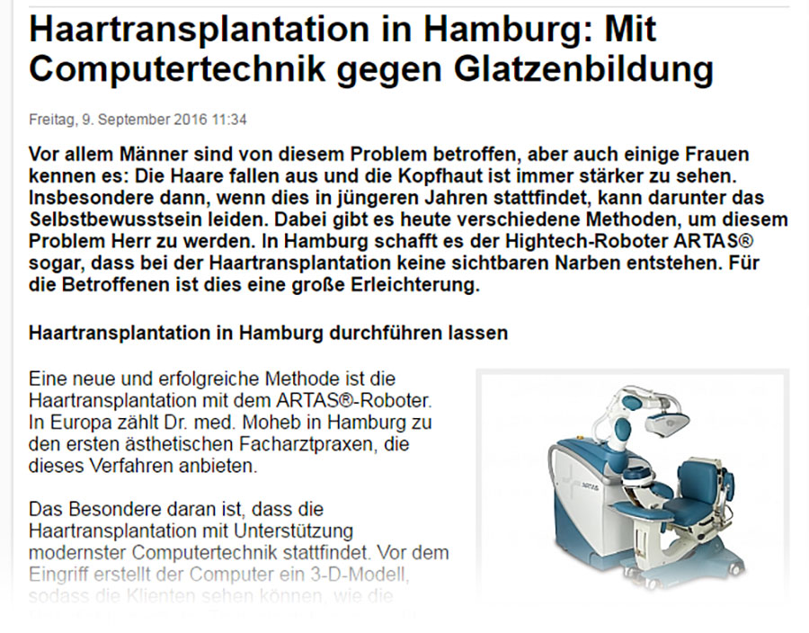 Haartransplantation in Hamburg: Mit Computertechnik gegen Glatzenbildung